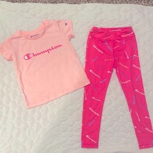 Girl's Champion Pink Short Sleeve Tee and Leggings Outfit Size 5